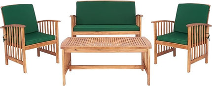 SAFAVIEH Outdoor Collection Rocklin Natural/ Green Cushion 4-Piece Conversation Patio Set - LeafyLoom