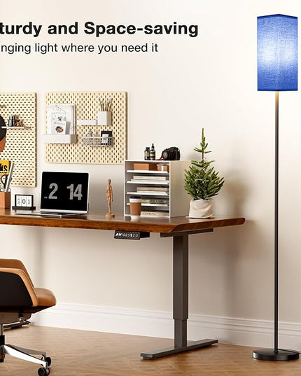 Ambimall Remote Control Floor Lamp, Stepless Dimmable, 64 Inches Tall, Include 9W Bulb, Standing Lamp for Living Room Bedroom Office (Blue & Black) - LeafyLoom