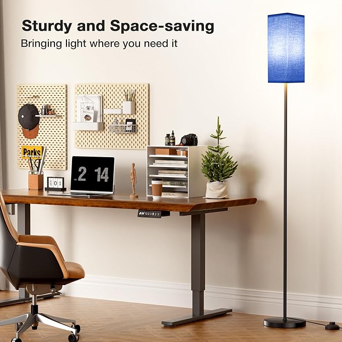 Ambimall Remote Control Floor Lamp, Stepless Dimmable, 64 Inches Tall, Include 9W Bulb, Standing Lamp for Living Room Bedroom Office (Blue & Black) - LeafyLoom