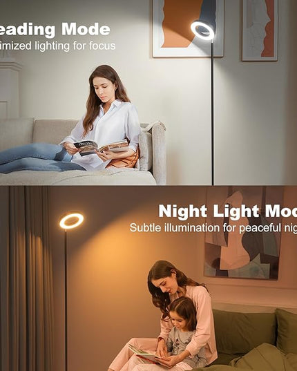 Dual-Sided RGBCW Floor Lamp, 42W 2800LM Bright Dimmable LED Standing Lamp with Remote Control, 350° Rotatable Head, Modern Color Changing Tall Lamps for Living Room Bedroom Studio Office Gaming Garage - LeafyLoom