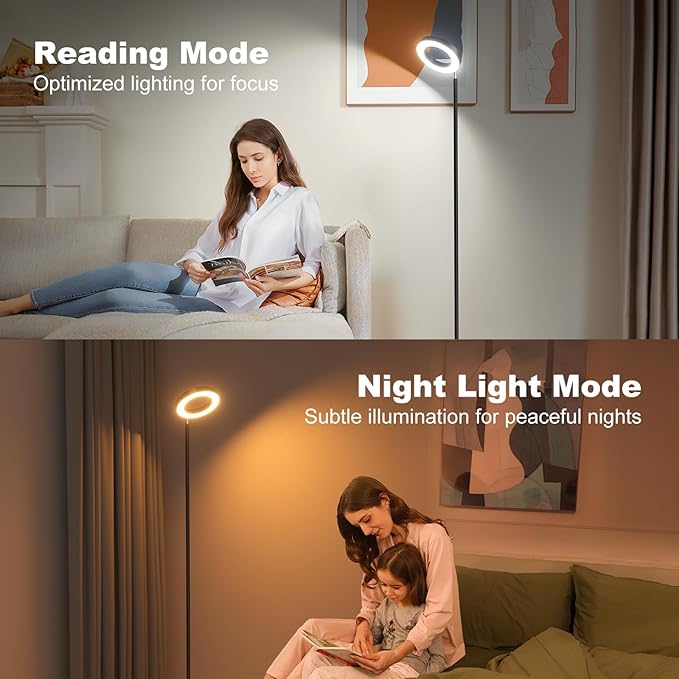 Dual-Sided RGBCW Floor Lamp, 42W 2800LM Bright Dimmable LED Standing Lamp with Remote Control, 350° Rotatable Head, Modern Color Changing Tall Lamps for Living Room Bedroom Studio Office Gaming Garage - LeafyLoom