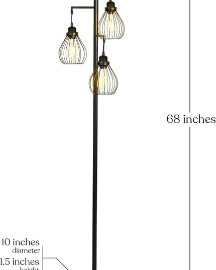 Brightech Teardrop LED Floor Lamp – Tree Standing Lamp with 3 Elegant Cage Heads & Edison Bulbs – Standing Lamp for Living Rooms & Offices – Tall Standing Lamp Ideal for Bedroom Reading – Black - LeafyLoom