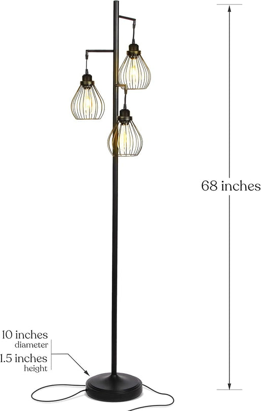 Brightech Teardrop LED Floor Lamp – Tree Standing Lamp with 3 Elegant Cage Heads & Edison Bulbs – Standing Lamp for Living Rooms & Offices – Tall Standing Lamp Ideal for Bedroom Reading – Black - LeafyLoom