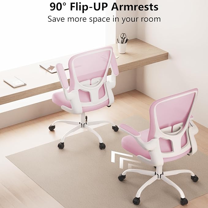 Ergonomic Office Chair, Comfort Swivel Home Office Task Chair, Breathable Mesh Desk Chair, Lumbar Support Computer Chair with Flip-up Arms and Adjustable Height - LeafyLoom