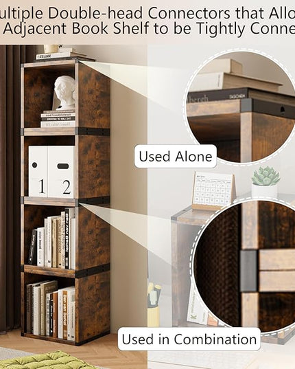Cube Storage Organizer with Wheels Connect Firmly to Each Other, Book Shelf Assembly Required, Suitable for Room Decor, Closet Organizers and Storage, Display Shelf (Rustic Brown, 10.39*10.39"+Wheels) - LeafyLoom