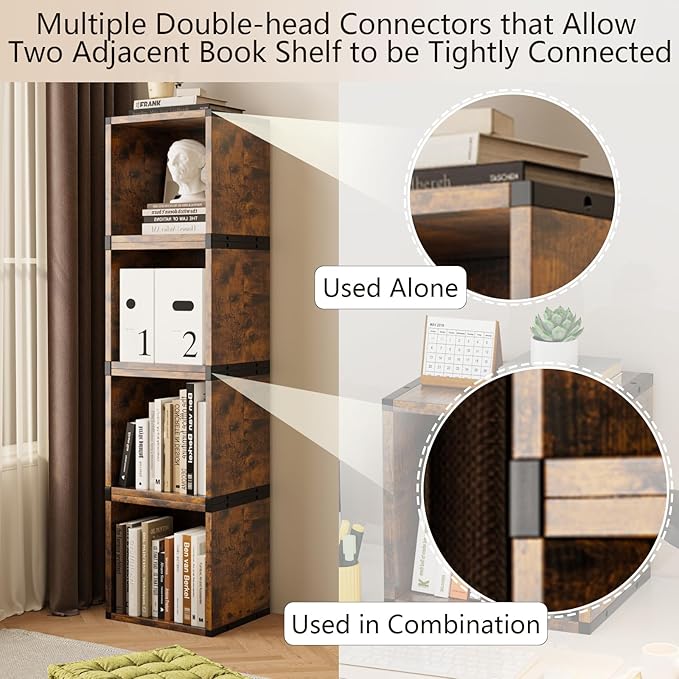 Cube Storage Organizer Connect Firmly to Each Other, Book Shelf Assembly Required, Suitable for Room Decor, Closet Organizers and Storage, Display Shelf (Rustic Brown, 10.39 * 10.39") - LeafyLoom