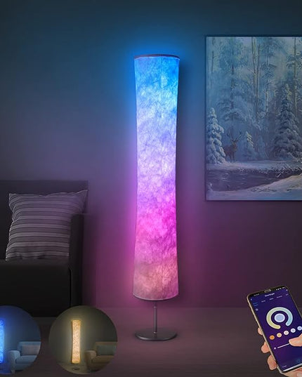 Torchlet Modern Floor Lamp, RGB Color Changing Led Smart Lamp Alexa APP Control with DIY Mode, Music Sync and White Fabric Shade, Standing Lamp for Living/Game Room Bedroom - LeafyLoom