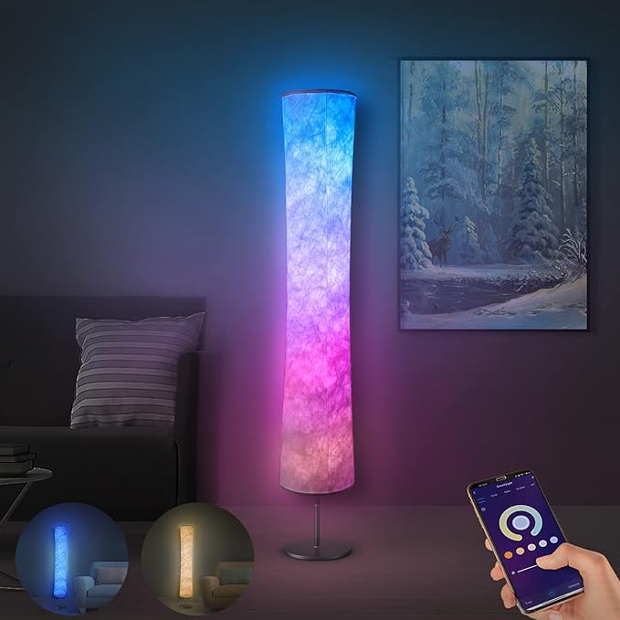 Torchlet Modern Floor Lamp, RGB Color Changing Led Smart Lamp Alexa APP Control with DIY Mode, Music Sync and White Fabric Shade, Standing Lamp for Living/Game Room Bedroom - LeafyLoom