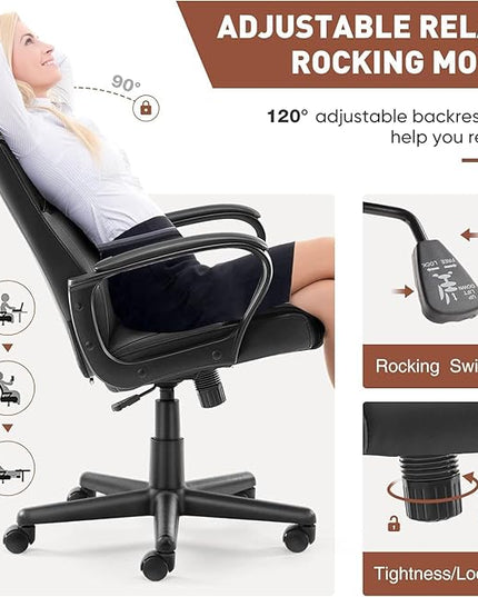 OLIXIS Home Office Mid-Back Computer Desk Chair with Armrests Height Adjustable, 360-Degree Swivel, Lumbar Support, PU Leather, Ivory - LeafyLoom