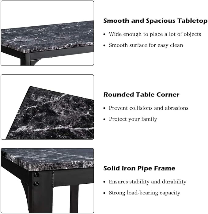 ARLIME 3-Piece Dining Table Set, 2 Chairs and 1 Table with Faux Marble Tabletop, Indoor Modern Dining Table Furniture Set with Metal Frame, for Kitchen, Dining Room, Bar (Black) - LeafyLoom