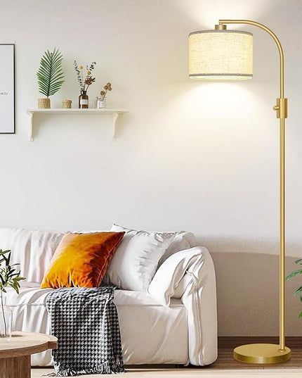 【Upgraded】 Dimmable Floor Lamp, 1200 Lumens LED Bulb Included, Gold Arc Floor Lamps for Living Room Modern Standing Lamp with Linen Shade, Tall Lamp for Living Room Bedroom Office Reading Room Nursery - LeafyLoom