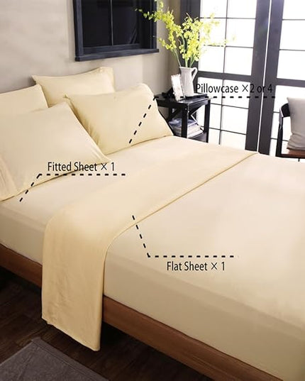 SONORO KATE Bed Sheet Set Super Soft Microfiber 1800 Thread Count Luxury Egyptian Sheets 18-Inch Deep Pocket，Wrinkle and Hypoallergenic-6 Piece (Ivory, Full-6 Piece) - LeafyLoom
