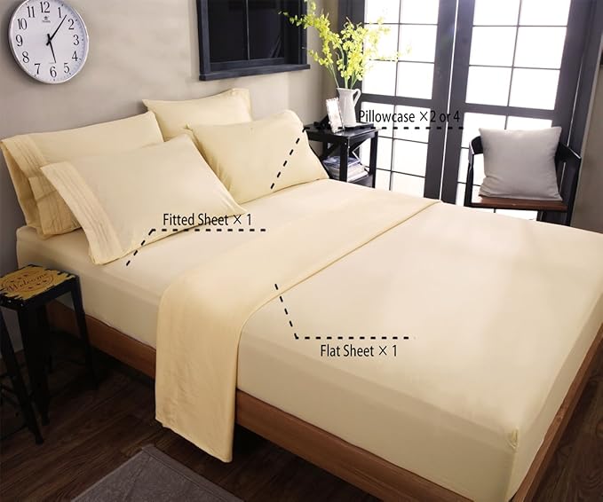 SONORO KATE Bed Sheet Set Super Soft Microfiber 1800 Thread Count Luxury Egyptian Sheets 18-Inch Deep Pocket，Wrinkle and Hypoallergenic-6 Piece (Ivory, Full-6 Piece) - LeafyLoom