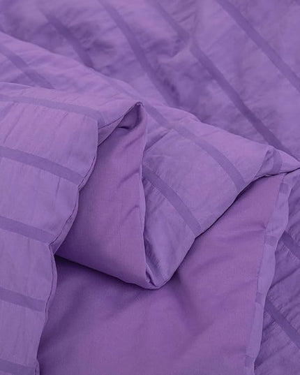 Twin Bed in a Bag Purple Seersucker Comforter Set 5-Pieces Microfiber Lightweight Comforter All Season Bedding Sets with Comforter,Flat Sheet,Fitted Sheet and Pillowcases - LeafyLoom