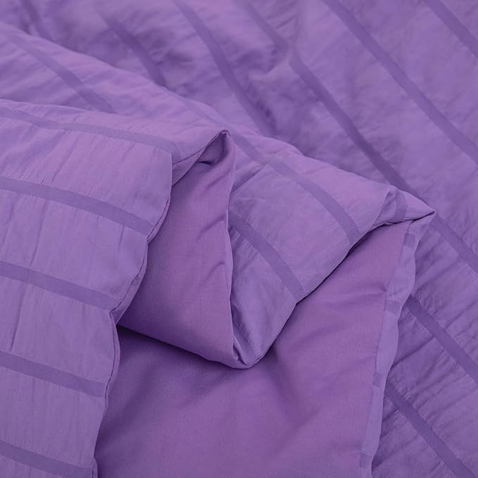 Twin Bed in a Bag Purple Seersucker Comforter Set 5-Pieces Microfiber Lightweight Comforter All Season Bedding Sets with Comforter,Flat Sheet,Fitted Sheet and Pillowcases - LeafyLoom