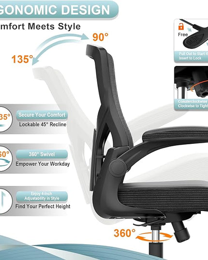 Home Office Chair, High Back Desk Chair Adjustable Height and Ergonomic Design Home Office Computer Chair Executive Lumbar Support Padded Flip-up Armrest Swivel Task Chair - LeafyLoom