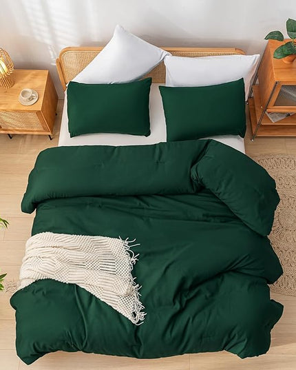 Queen Comforter Set Boho Emerald Green Comforter with 2Pillowcases Soft Microfiber Dark Green 3 Piece Bedding Comforter Set for All Season - LeafyLoom