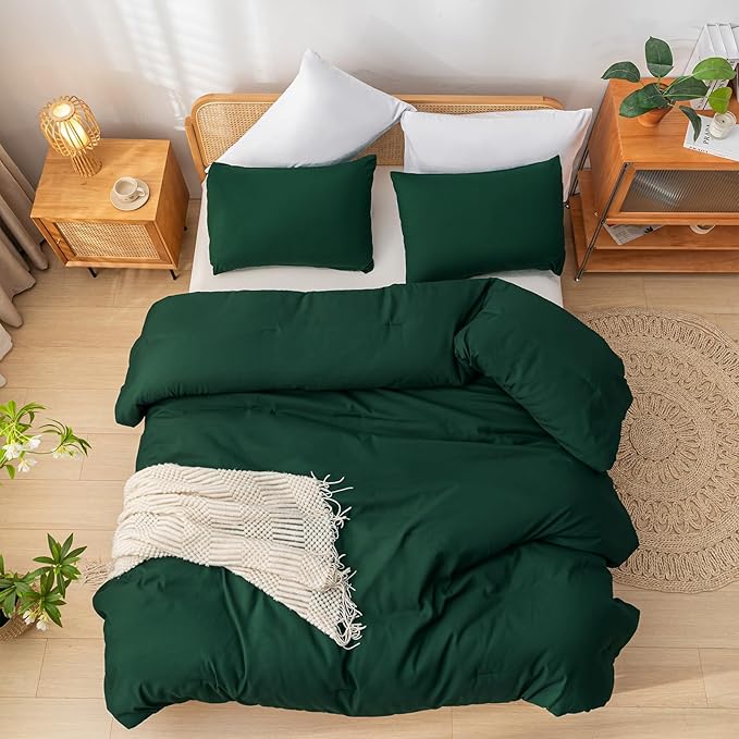 Queen Comforter Set Boho Emerald Green Comforter with 2Pillowcases Soft Microfiber Dark Green 3 Piece Bedding Comforter Set for All Season - LeafyLoom