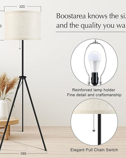 BoostArea Floor Lamp for Living Room, Tripod Floor Lamp, Linen Lamp Shade, Mid Century Standing Lamp for Living Room, Bedroom, Study Room and Office（Bulbs Not Included） - LeafyLoom