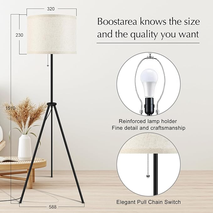 BoostArea Floor Lamp for Living Room, Tripod Floor Lamp, Linen Lamp Shade, Mid Century Standing Lamp for Living Room, Bedroom, Study Room and Office（Bulbs Not Included） - LeafyLoom
