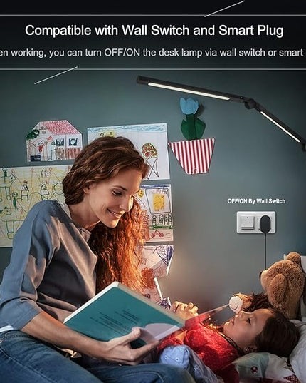 Desk Lamp, LED Desk Lamp with Clamp for Home Office, High Brightness Dimmable Desk Light, Adjustable Color Temperature Swing Arm Architect Lamp with Memory & Timing,Touch control Clamp Lamp - LeafyLoom