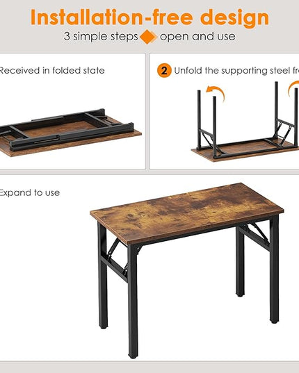 Need Small Computer Desk 31.5 inches Folding Table No Assembly Sturdy Small Writing Desk Folding Desk for Small Spaces, Rustic Brown AC5-8040-FB - LeafyLoom