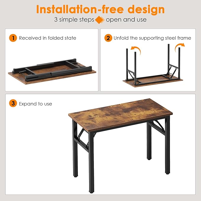 Need Small Computer Desk 31.5 inches Folding Table No Assembly Sturdy Small Writing Desk Folding Desk for Small Spaces, Rustic Brown AC5-8040-FB - LeafyLoom
