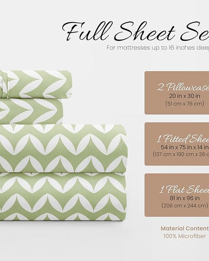 Linen Market 4 Piece Full Bedding Sheet Set (Sage Puffed Chevron) - Sleep Better Than Ever with These Ultra-Soft & Cooling Bed Sheets for Your Full Size Bed - Deep Pocket Fits 16" Mattress - LeafyLoom