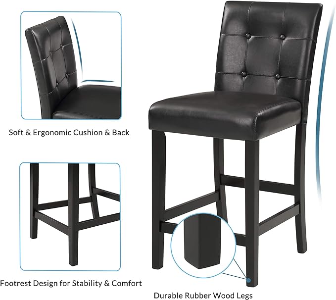 Farmhouse Style 4 PU Leather-Upholstered Chairs, Faux Marble Top Counter Height Rectangular Room, Kitchen, Small Place, 5 Piece Dining Table Set, Black 26 - LeafyLoom