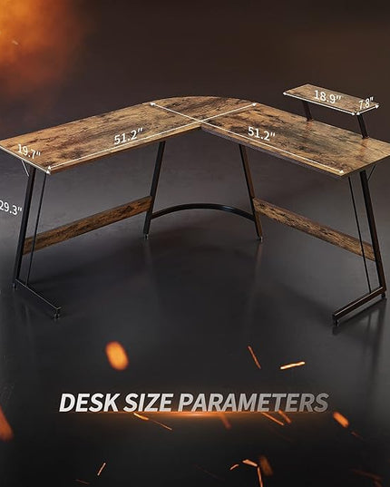 Cubiker L Shaped Desk, Computer Corner Desk, Gaming Desk with Monitor Stand, Home Office Study Writing Workstation, Space-Saving, Rustic Brown - LeafyLoom