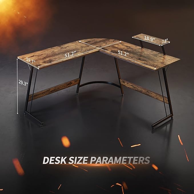 Cubiker L Shaped Desk, Computer Corner Desk, Gaming Desk with Monitor Stand, Home Office Study Writing Workstation, Space-Saving, Rustic Brown - LeafyLoom