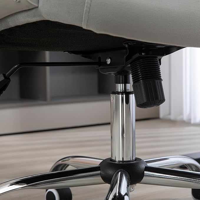 Vinsetto Home Office Chair, Velvet Computer Chair, Button Tufted Desk Chair with Swivel Wheels, Adjustable Height, and Tilt Function, Light Gray - LeafyLoom