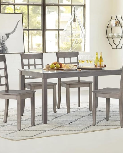 COLAMY Wooden Dining Chairs Set of 2, Nine-Square High Back Kitchen Side Chair, Farmhouse Dining Chairs for Kitchen and Dining Room, Light Grey - LeafyLoom