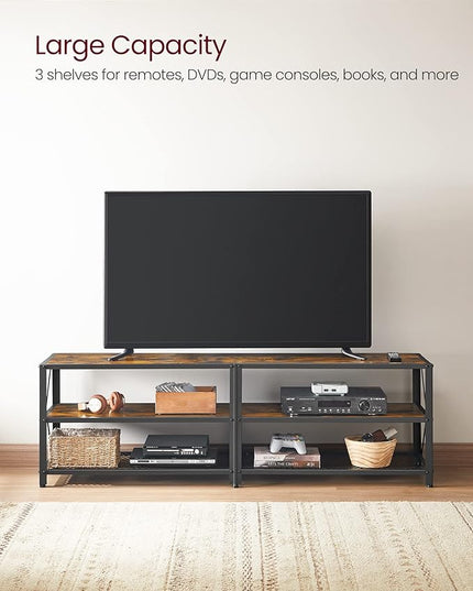 VASAGLE TV Stand, TV Console for TVs Up to 70 Inches, TV Table, 63 Inches Width, TV Cabinet with Storage Shelves, Steel Frame, for Living Room, Bedroom, Rustic Brown and Black ULTV095B01 - LeafyLoom
