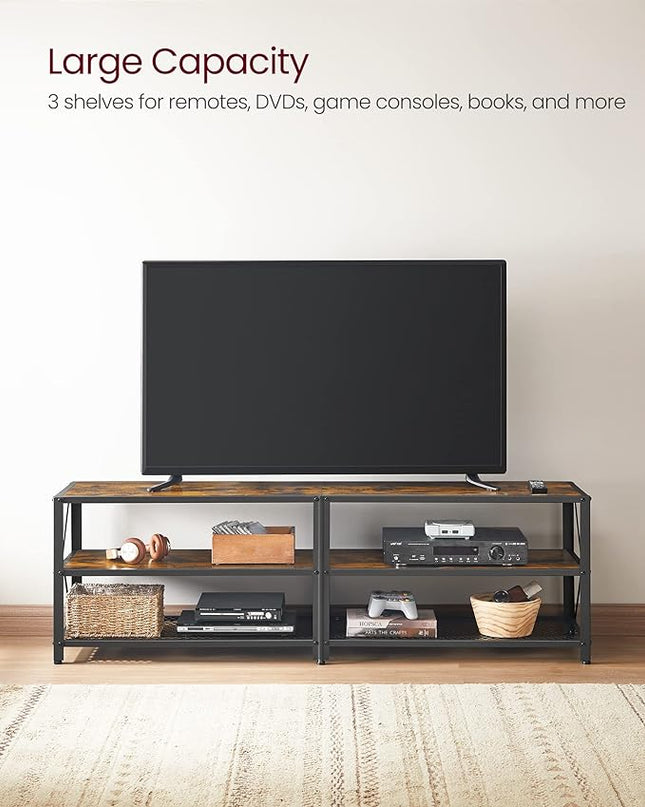 VASAGLE TV Stand, TV Console for TVs Up to 70 Inches, TV Table, 63 Inches Width, TV Cabinet with Storage Shelves, Steel Frame, for Living Room, Bedroom, Rustic Brown and Black ULTV095B01 - LeafyLoom