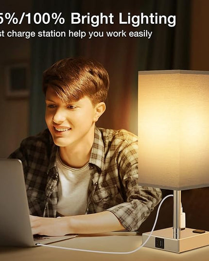 aooshine Black Set of 2 Touch Lamp with USB Port-Nightstand Lamp with USB-C+A Charge Ports& AC Outlets, 3-Way Dimmable Bedside Lamp with Shade,Small Table Lamp for Bedroom Living Room(Bulb Included) - LeafyLoom