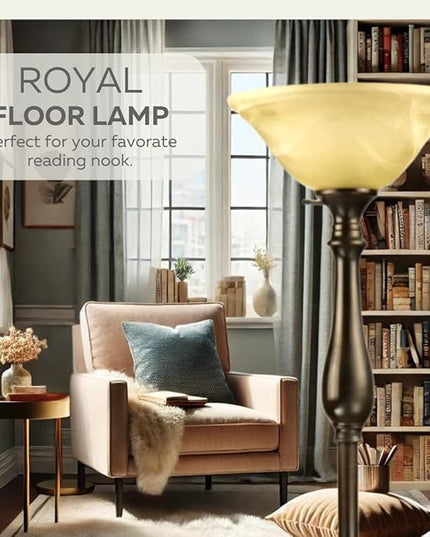 LIGHTACCENTS Royal Floor Lamp with Bronze Finish and Amber Alabaster Glass Shade -looking for Floor Lamp for Bedroom, Standing Lamp Or Floor Lamps for Living Room This Torchiere Floor Lamp - LeafyLoom