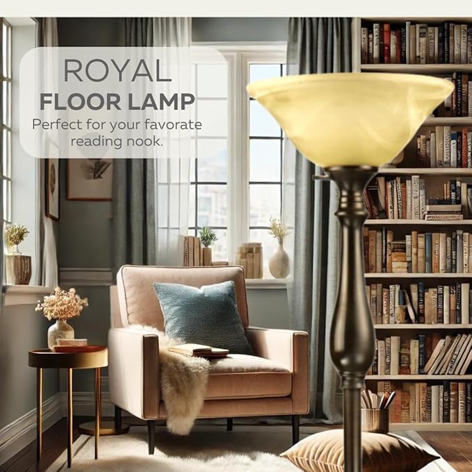LIGHTACCENTS Royal Floor Lamp with Bronze Finish and Amber Alabaster Glass Shade -looking for Floor Lamp for Bedroom, Standing Lamp Or Floor Lamps for Living Room This Torchiere Floor Lamp - LeafyLoom