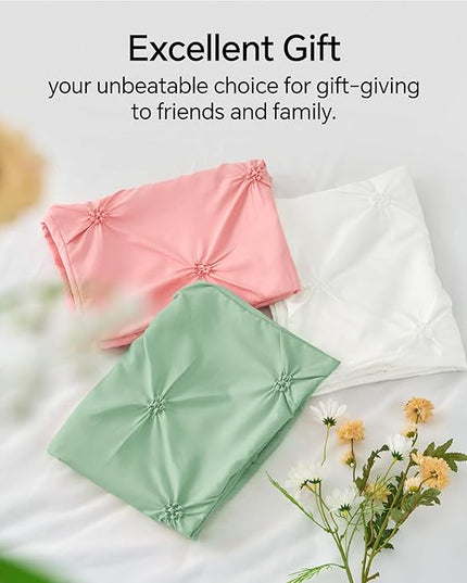 BEDELITE Green Twin Comforter Set for Girls - 2 Peices Boho Pintuck Bedding Comforter Sets, Lightweight Soft & Warm Twin Bedding Sets with 1 Pillowcase for All Season - LeafyLoom