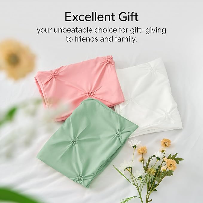 BEDELITE Green Twin Comforter Set for Girls - 2 Peices Boho Pintuck Bedding Comforter Sets, Lightweight Soft & Warm Twin Bedding Sets with 1 Pillowcase for All Season - LeafyLoom