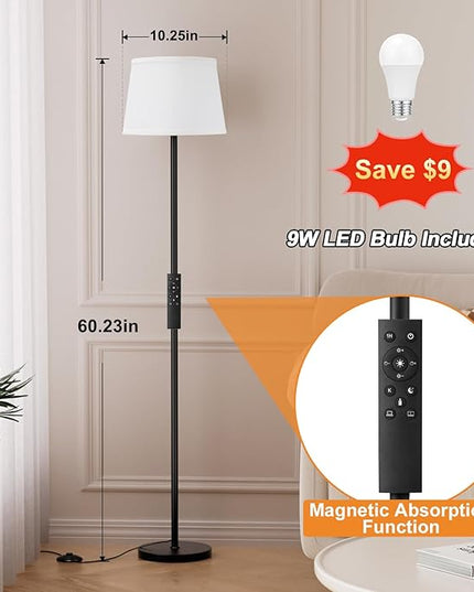 【Upgraded】 Floor Lamps for Living Room, Modern Floor Lamp with Remote Control, Dimmable Colors Temperature Standing Lamp Foot Switch, Tall Lamps for Bedroom Office Kid Room(9W LED Bulb) - LeafyLoom