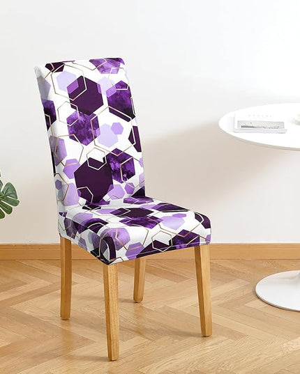 Gibelle Dining Room Chair Covers Set of 6, Soft Stretch Kitchen Chair Covers Slipcover Protector, Removable Washable Geometric Parson Chair Covers 6 Pack, Purple Gibelle