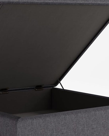 SIMPLIHOME Owen 36 Inch Wide Mid Century Modern Square Coffee Table Lift Top Storage Ottoman in Upholstered Slate Grey Linen look fabric, For the Living Room - LeafyLoom