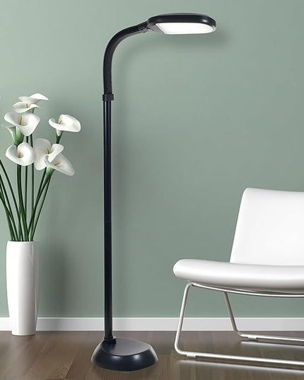 Bedford Home LED Floor Lamp - Full Spectrum Natural Sunlight Lamp with Bendable Neck - Dimmable Reading, Craft, and Esthetician Light (Midnight Black) - LeafyLoom
