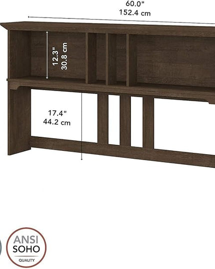 Bush Furniture Salinas Hutch, Desk Attachment with Shelf Storage for Home Office, 60W, Ash Brown - LeafyLoom