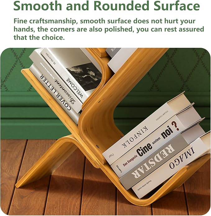 6-Tier Floor Bamboo Tree Bookshelf, Modern Standing Bookcase Office Book Storage Creative Curved Rack Organizer Shelves, Book Shelf Space Saver for Home Living Room Corner Bedroom - LeafyLoom