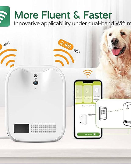 Pet Monitoring Camera Dog Treat Dispenser [New 2023 Pro] Two-Way Audio HD WiFi Dog Camera with 130° View, Remote Tossing App Compatible with Android/iOS, Night Vision, Wall Mounted CENGCEN