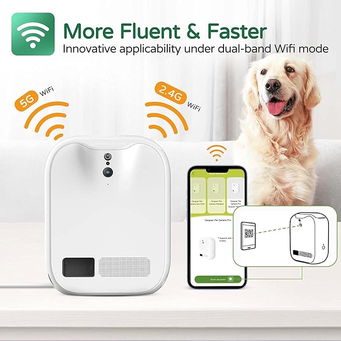 Pet Monitoring Camera Dog Treat Dispenser [New 2023 Pro] Two-Way Audio HD WiFi Dog Camera with 130° View, Remote Tossing App Compatible with Android/iOS, Night Vision, Wall Mounted CENGCEN