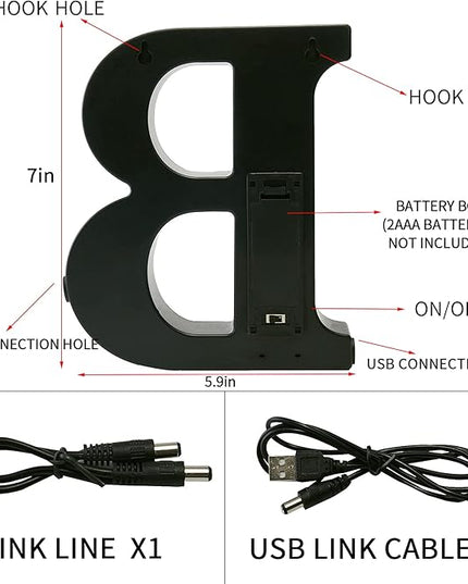 LED Marquee Letter Lights-DIY Marquee Lights up Letter Signs, Dual DC Interface Upgrade Multi-Letter Connection, 26 Alphabet Signs for Wedding, Birthday, Party， Bar Decoration (B) - LeafyLoom