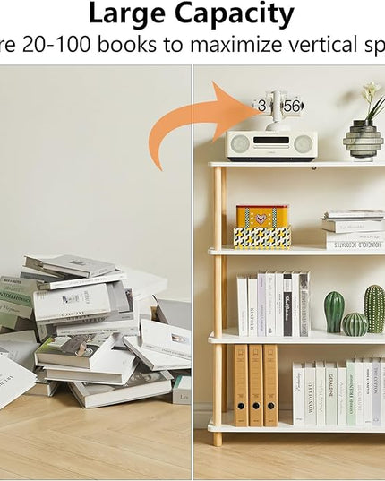 IBUYKE 4-Tier Wooden Open Bookcase - Modern Freestanding Bookshelf Storage Organizer,Standing Shelf Units,Multifunctional Display Stand for Bedroom, Living Room and Home Office, White WBC004W - LeafyLoom